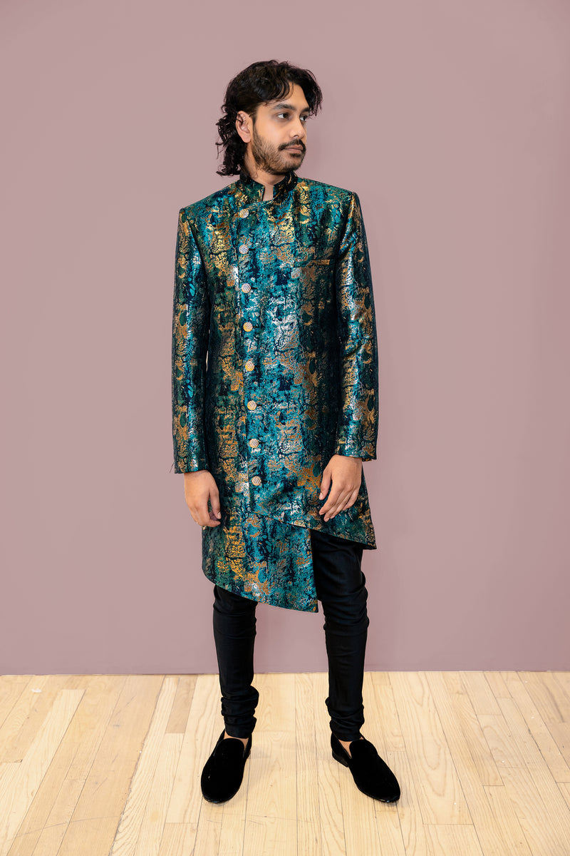 ROCCO Green and Gold Sherwani