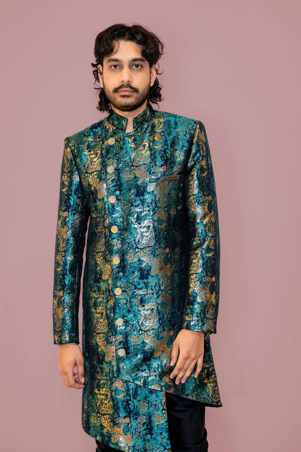 ROCCO Green and Gold Sherwani