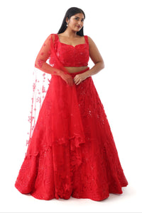 NATASHA Red Beaded Bridal Lehenga Set