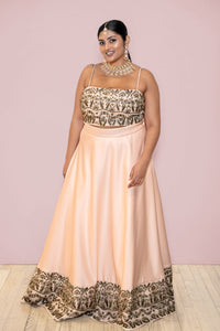 SABEENA Peach and Mint Antique Embroidered Lehenga Set