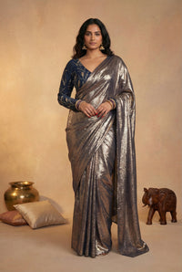 SADE Pre-Stitched Navy and Gold Sari