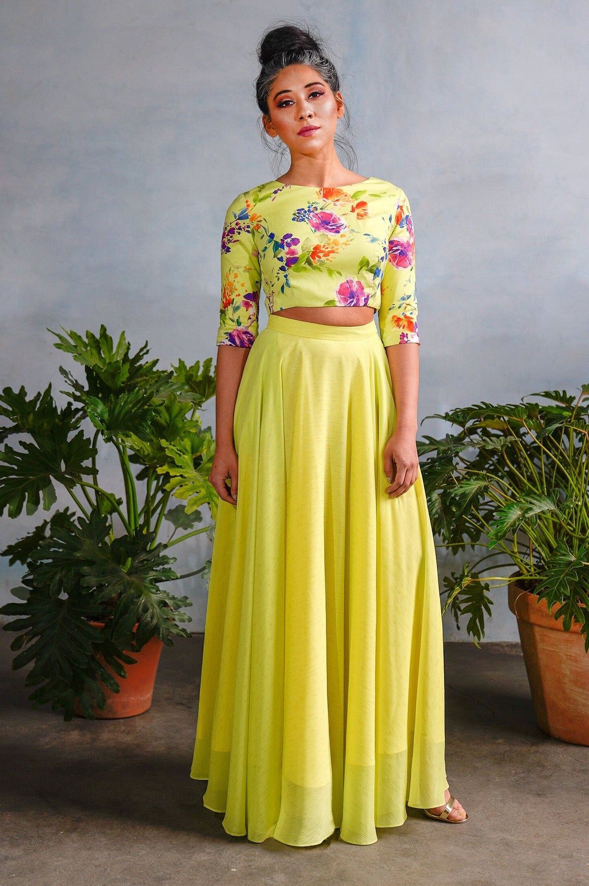 EZYA Metallic Chiffon Lehenga Skirt - Front View - Harleen Kaur - South Asian Womenswear