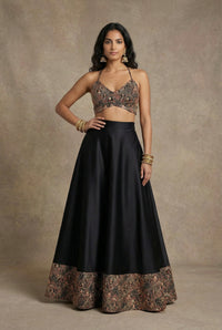 DALILAH Black and Gold Embroidered Lehenga Skirt