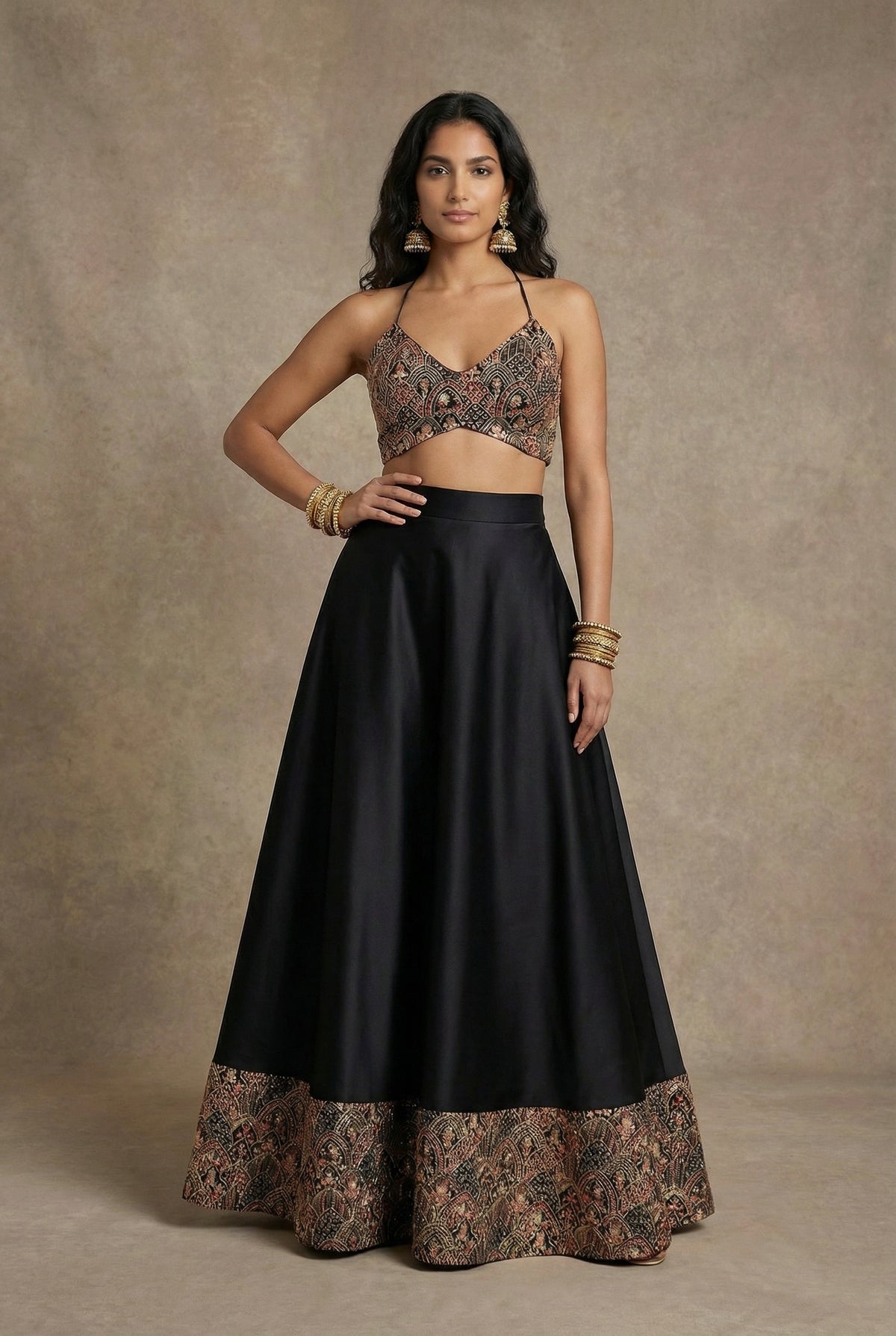 SAVARA Black Embroidered Lehenga Top
