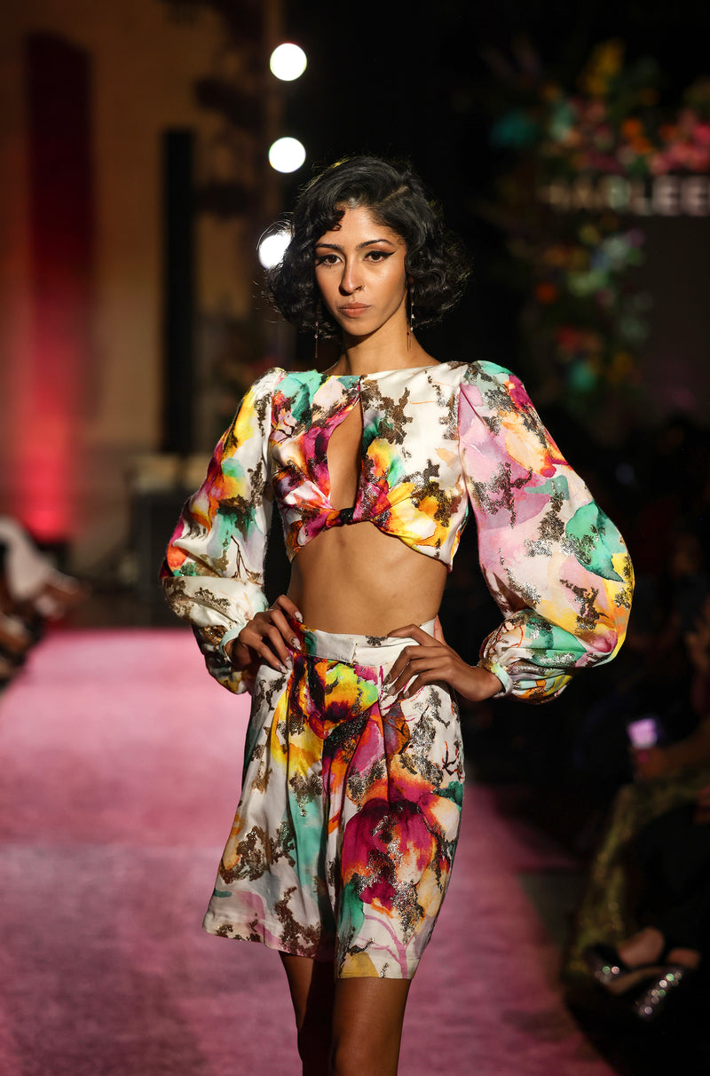 NOORA Twist Front Floral Lehenga Top