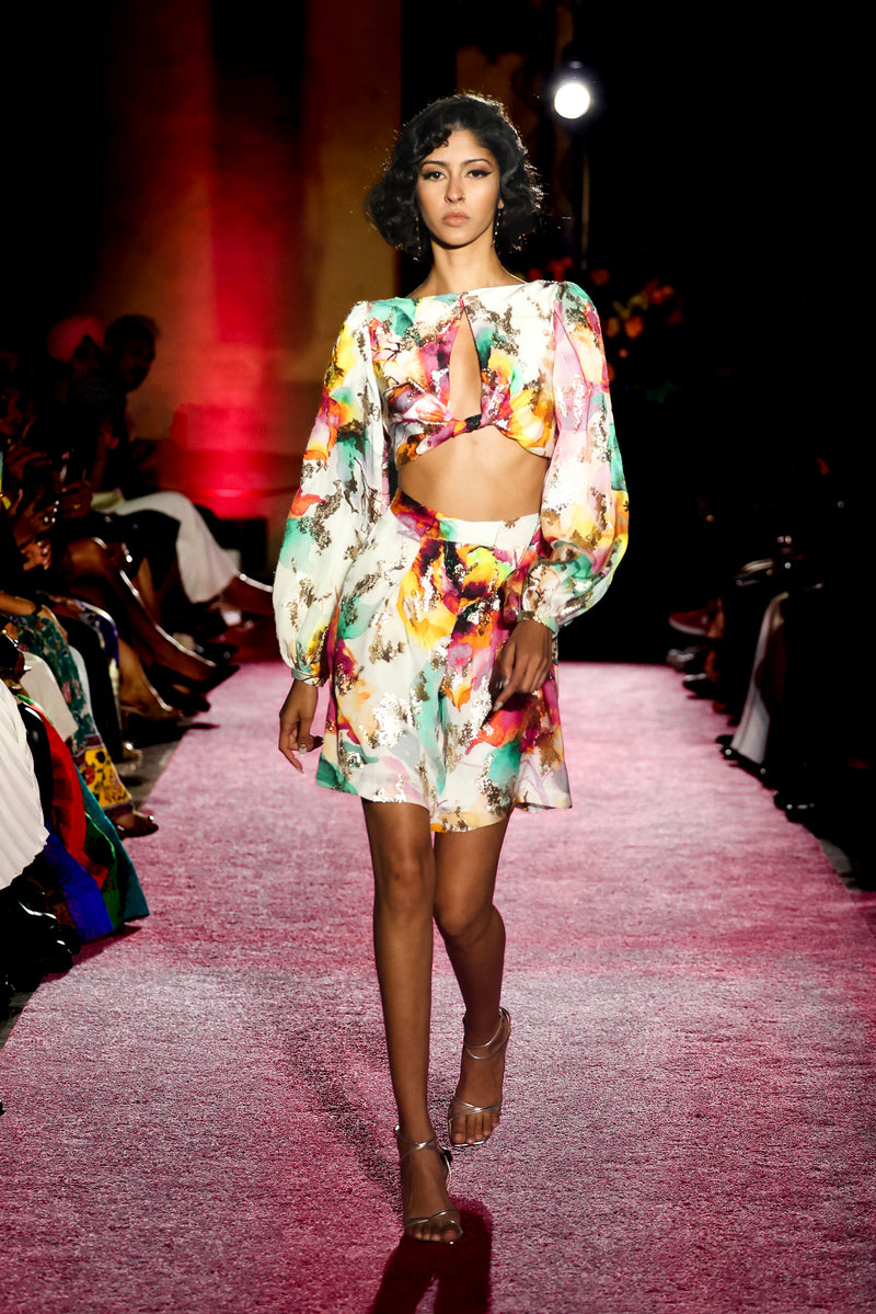 NOORA Twist Front Floral Lehenga Top