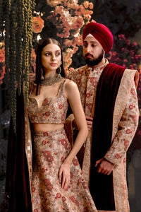 RAJAN Gold and Red Wedding Sherwani