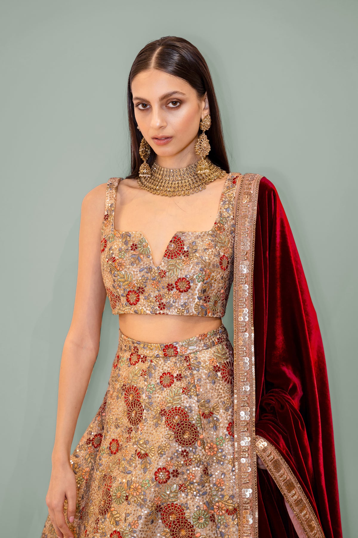 SHEENA Red and Gold Bridal Lehenga Set