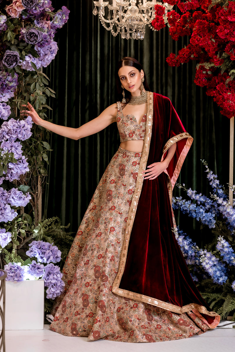 SHEENA Red and Gold Bridal Lehenga Set