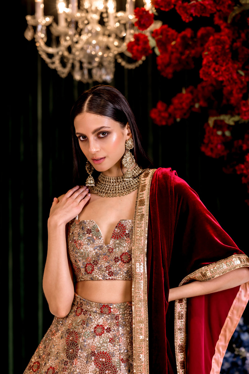 SHEENA Red and Gold Bridal Lehenga Set