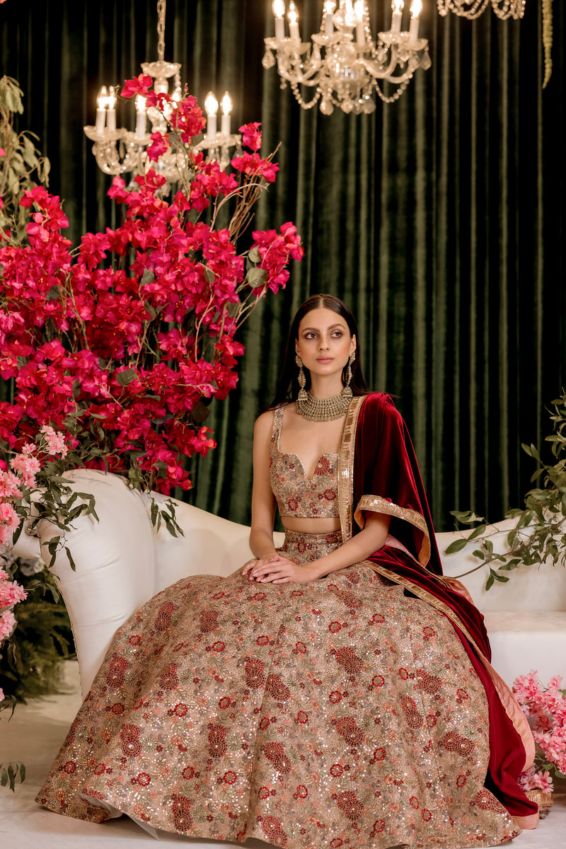 SHEENA Red and Gold Bridal Lehenga Set