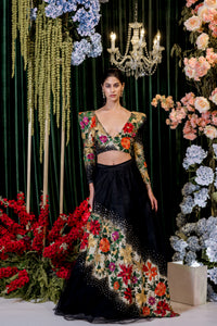 SICILY Black Floral Bridal Lehenga Set