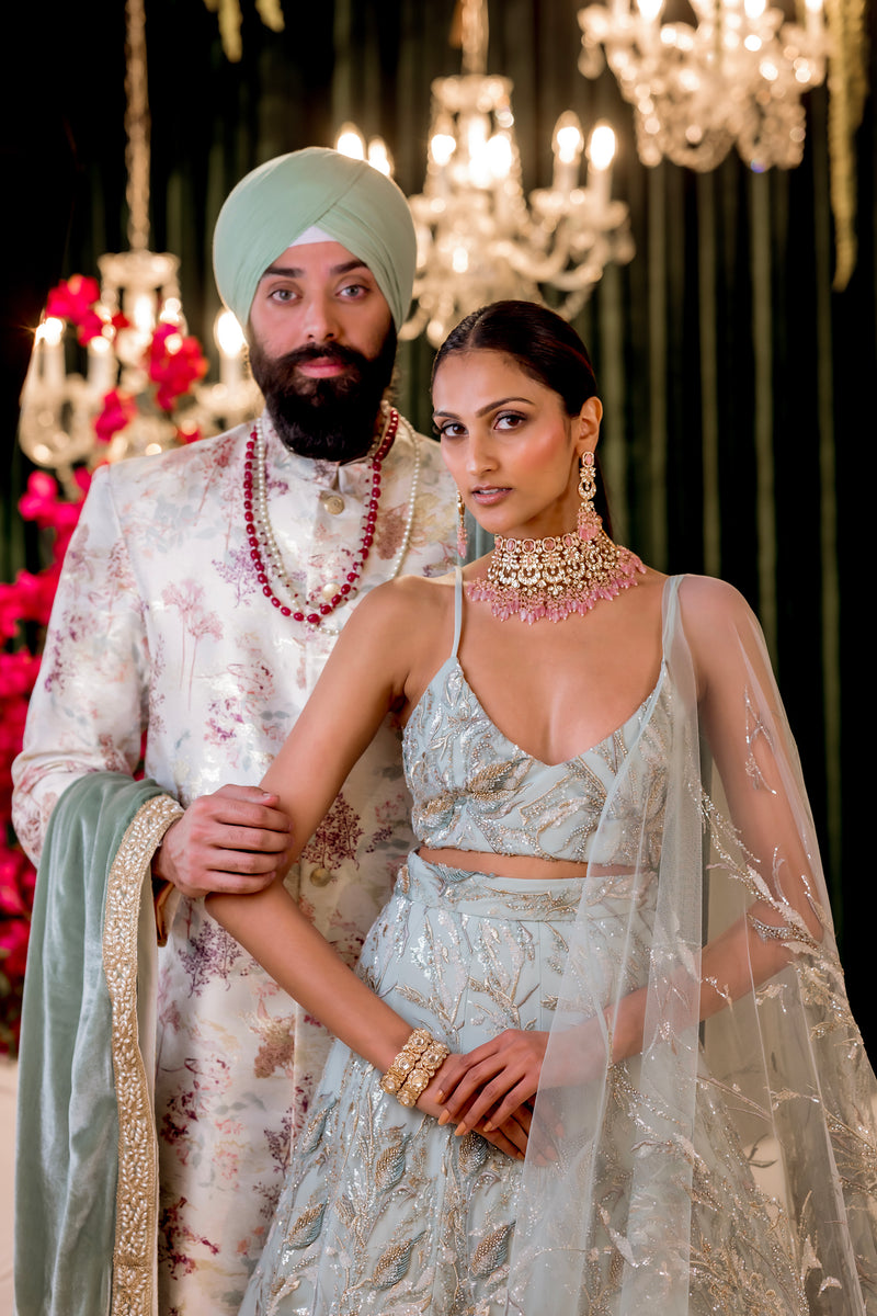 groom sherwani dress NABEEL Ivory Pastel Wedding Sherwani | Indian Groom Sherwani