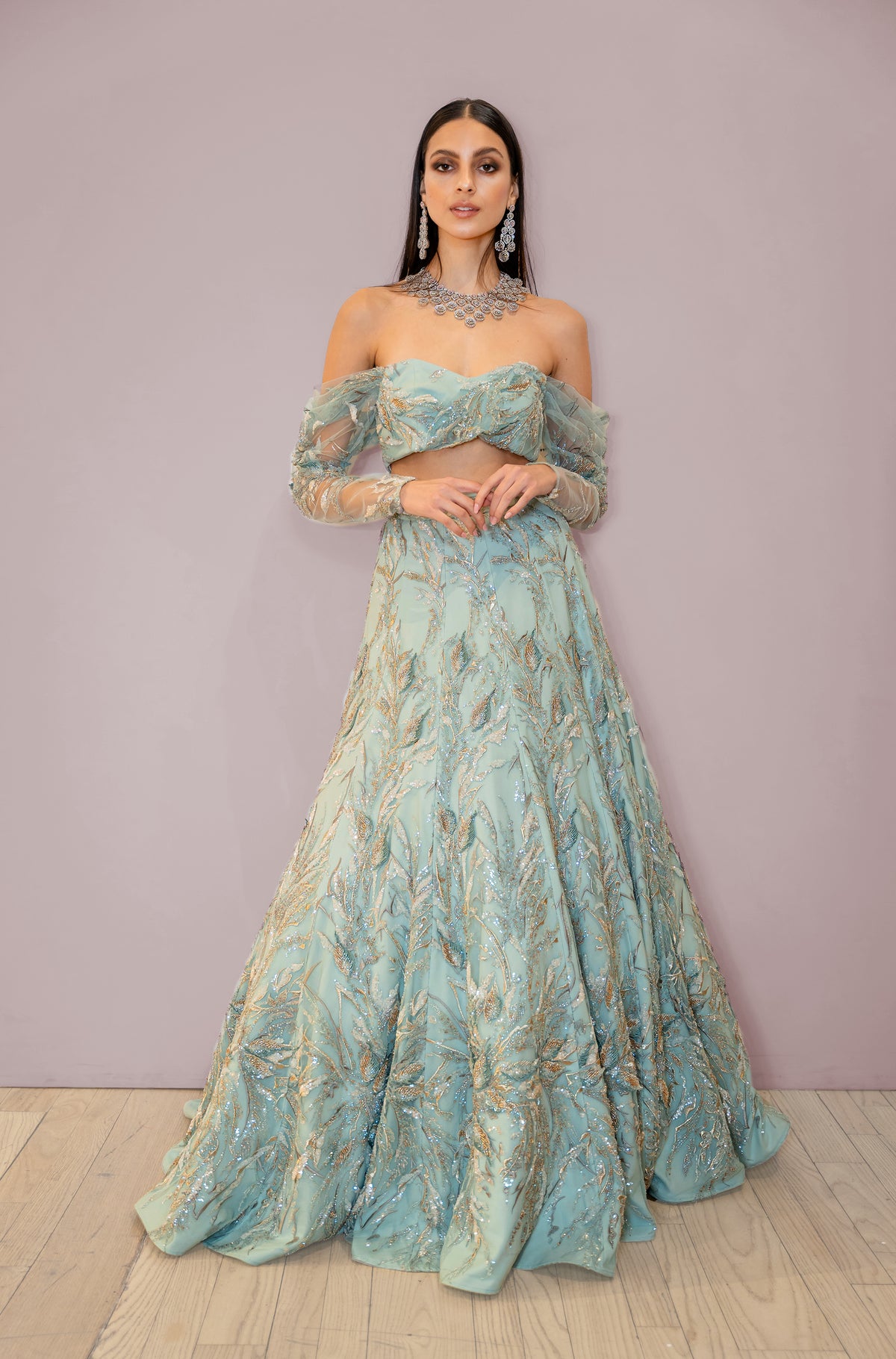 SUNITA Mint Sage Green Bridal Lehenga Set | HARLEEN KAUR 6X / 46" SUNITA Mint Sage Green Bridal Lehenga Set | HARLEEN KAUR 6X / 46"