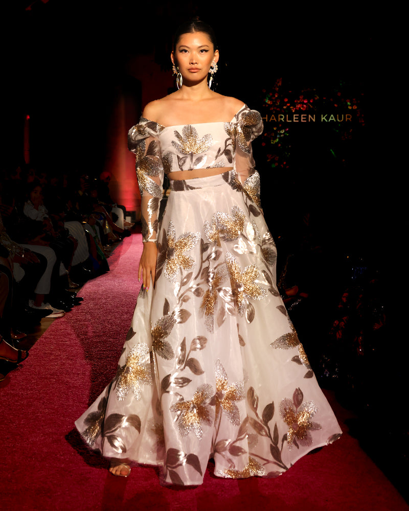 SUSHMA White and Gold Floral Lehenga Set