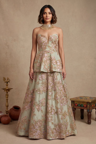 TASHITA Strapless Mint and Lavender Indian Dress