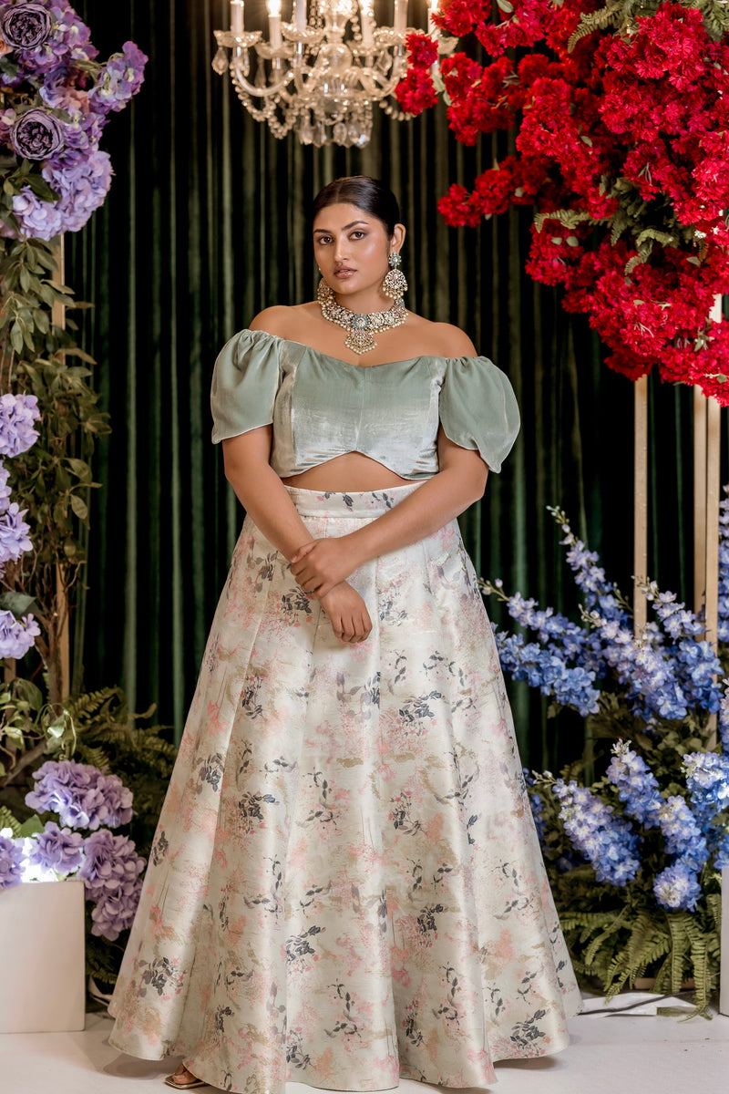 TIVOLI Floral Sage Lehenga Skirt