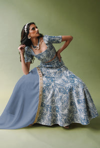 TRISHA Slate Blue Safari Lehenga Skirt
