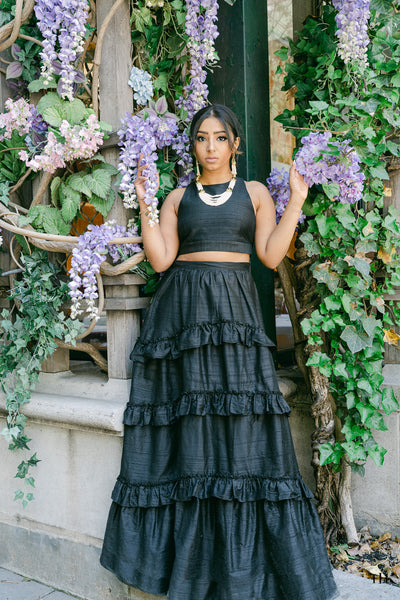 TaaraRuffleBlackSilkSkirt-