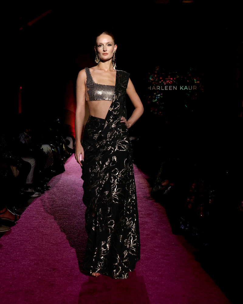 KANI Black and Gold Pre-Stitched Saree