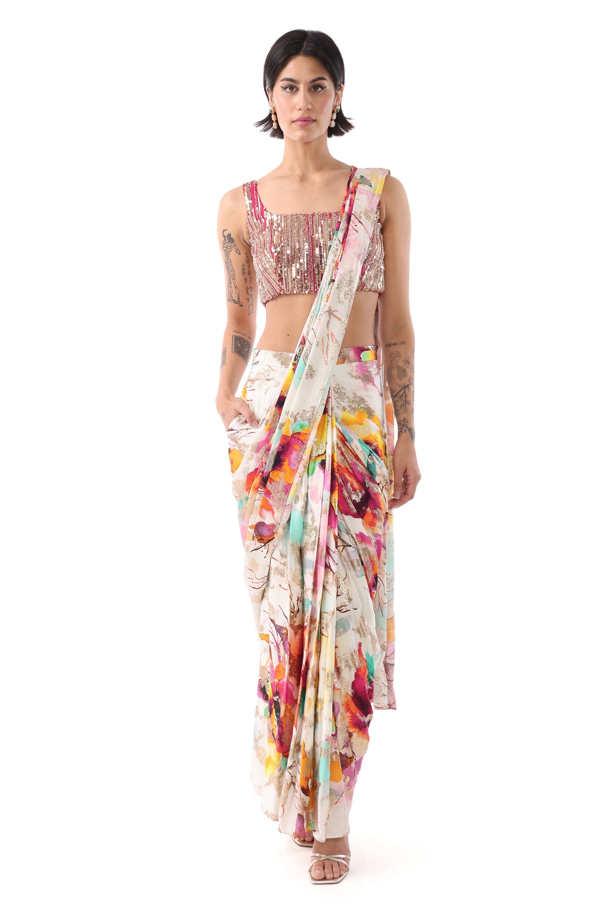 VANI Pre-stitched Watercolor Floral Saree