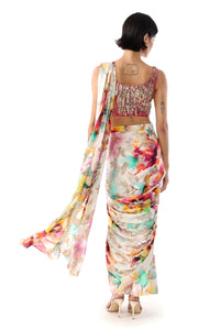 VANI Pre-stitched Watercolor Floral Saree
