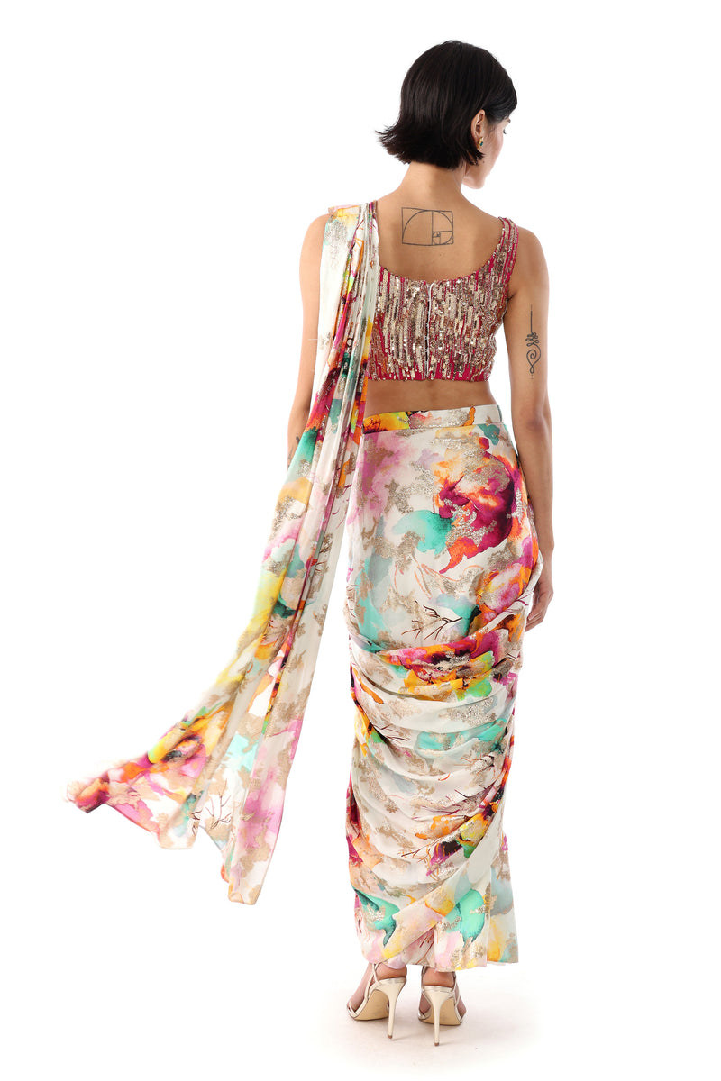 VANI Pre-stitched Watercolor Floral Saree