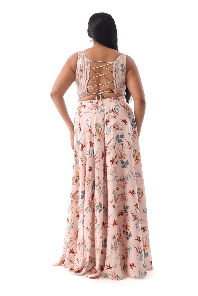 VARELLA Beaded Floral Lehenga Top