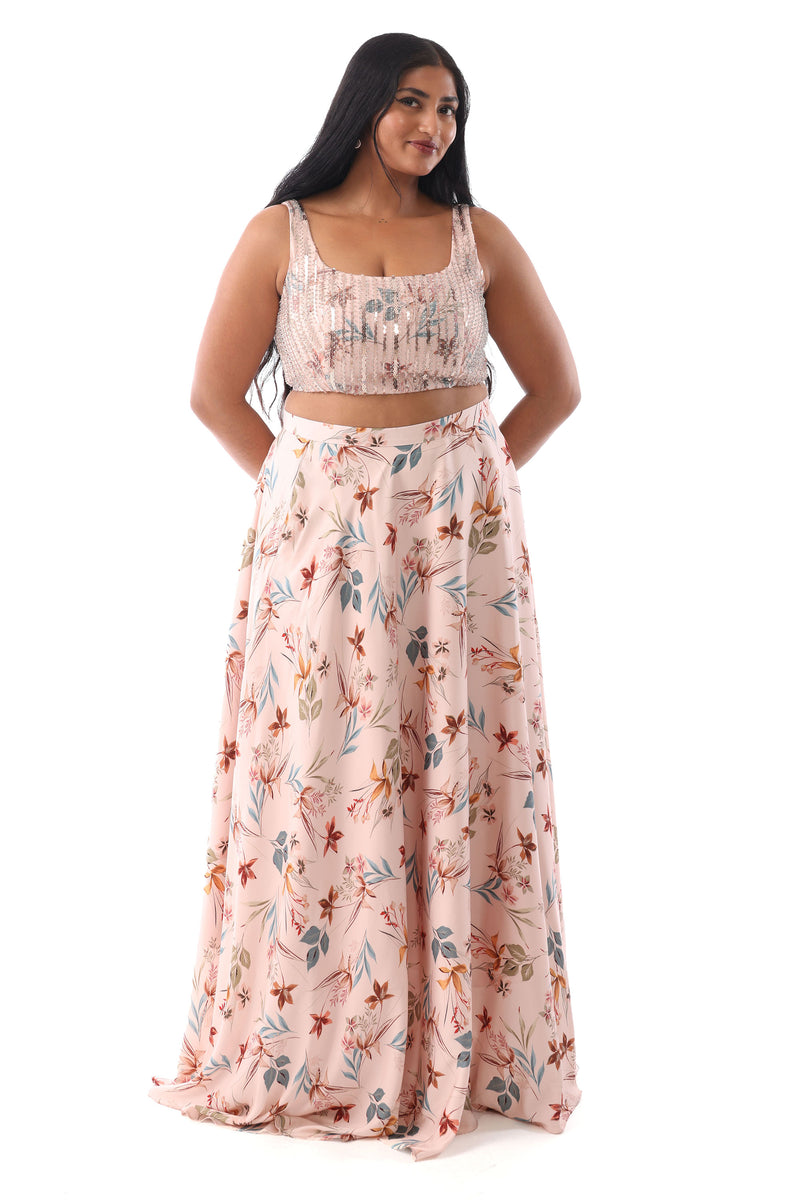 VARELLA Beaded Floral Lehenga Top