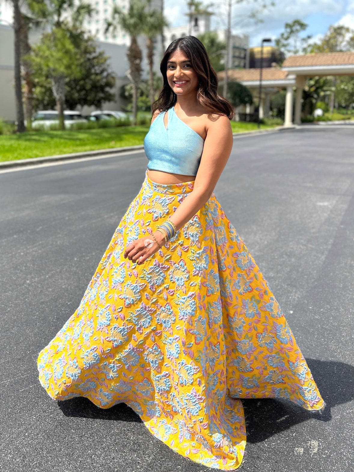 ARIANA Yellow and Periwinkle Floral Skirt (Ready-to-Ship)