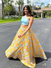 ARIANA Yellow and Periwinkle Floral Skirt