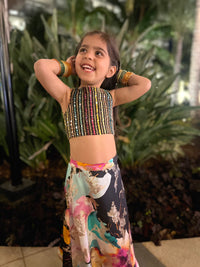 VEENA Black Floral and Sequin Kids Lehenga Set