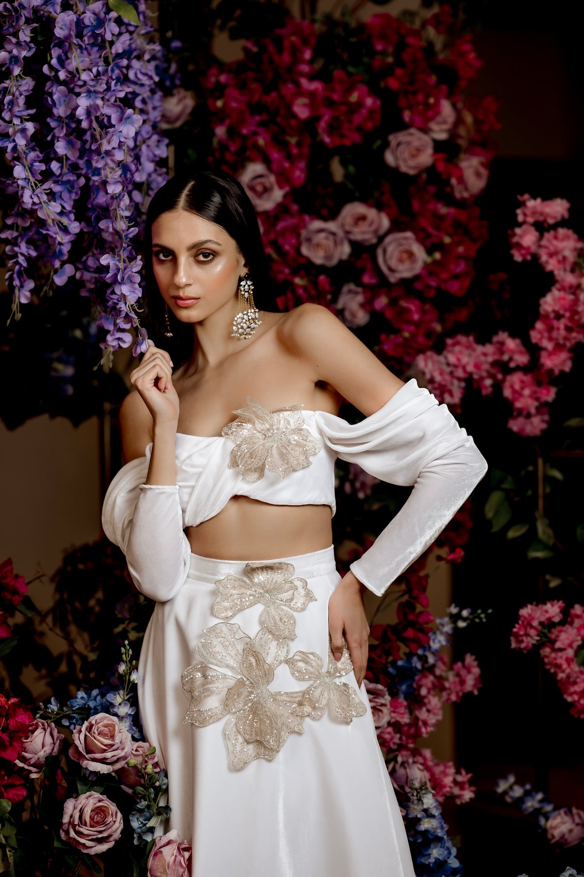 VERONA White Velvet Lehenga Set Fusion Wedding Lehenga HARLEEN