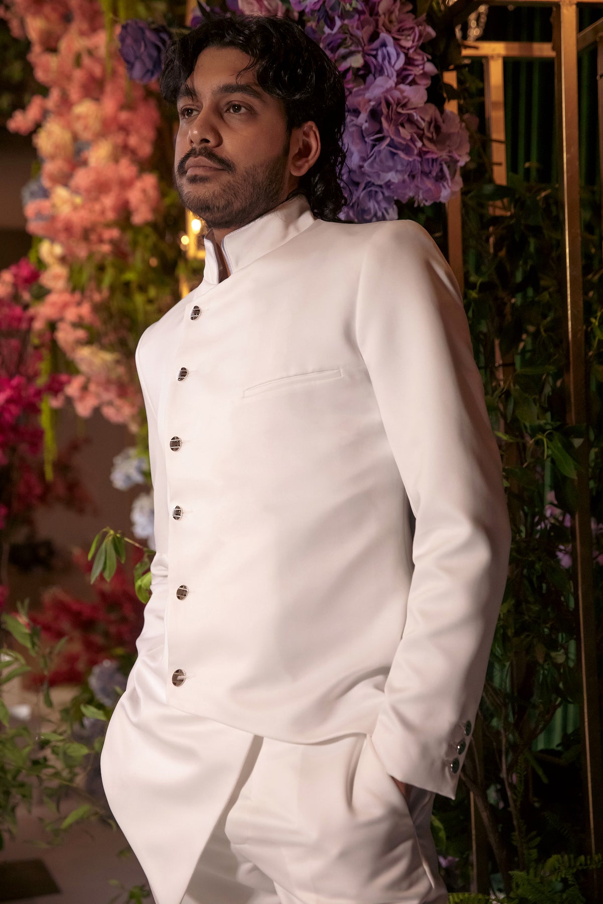 VIKRAM Asymmetrical White Jodhpuri Jacket