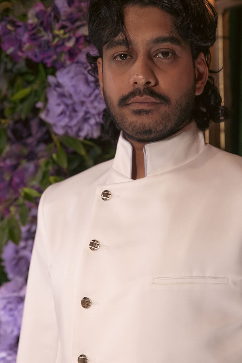 VIKRAM Asymmetrical White Jodhpuri Jacket