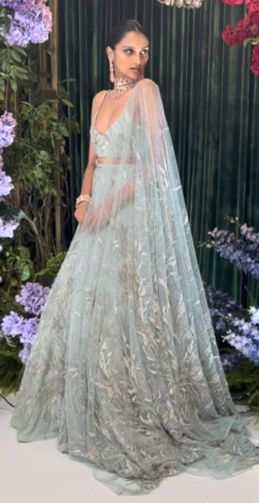 VINITA Mint Sage Green Bridal Lehenga Set 2XL / CUSTOM / With VINITA Mint Sage Green Bridal Lehenga Set 2XL / CUSTOM / With