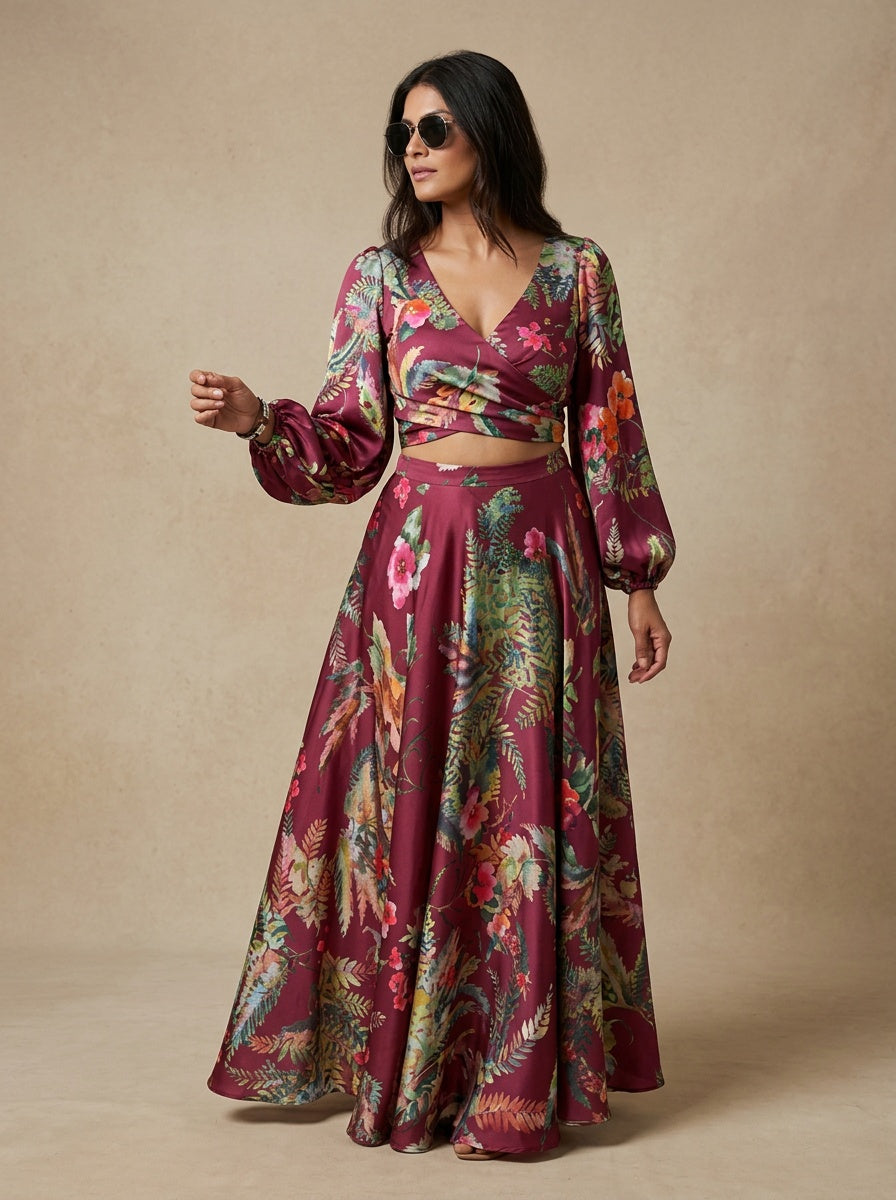 VINU Floral Wrap Lehenga Top