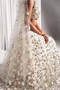 VIVIANNA Metal Floral Sequin Bridal Lehenga Set