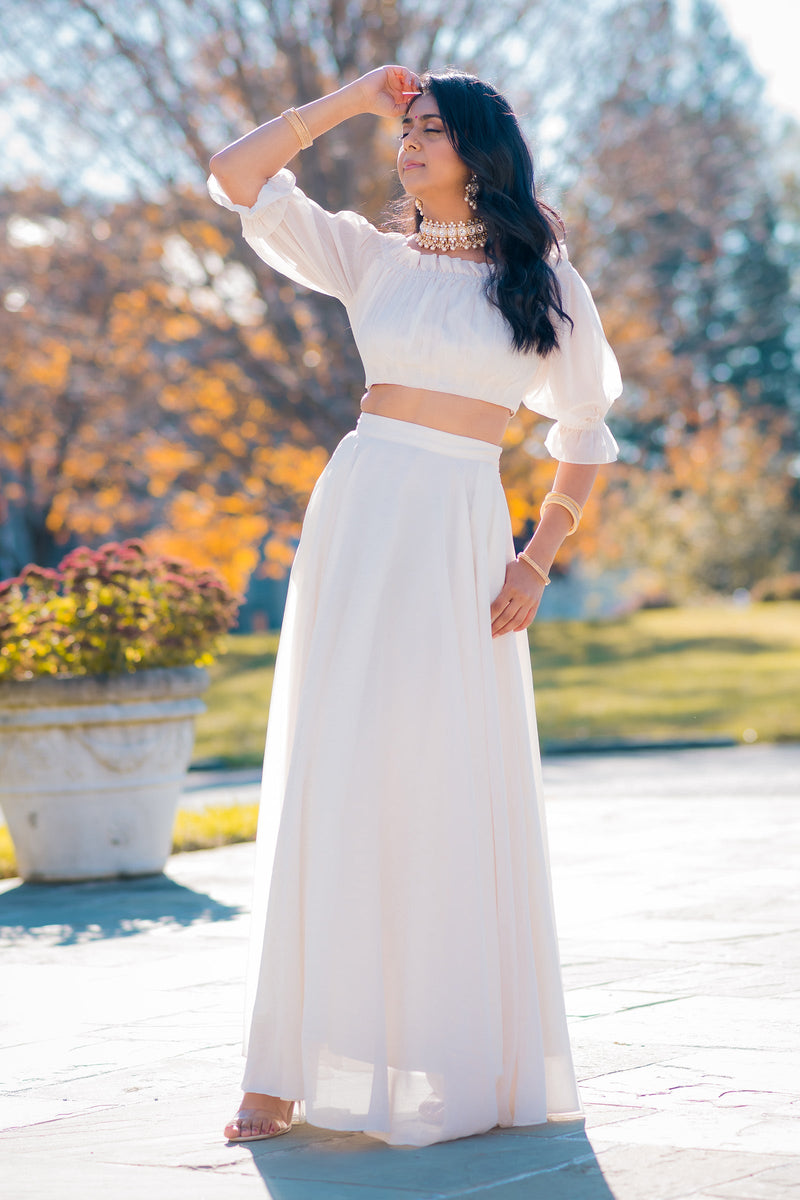 Vanilla Metallic White and Gold High Waisted Lehenga Skirt - Harleen Kaur