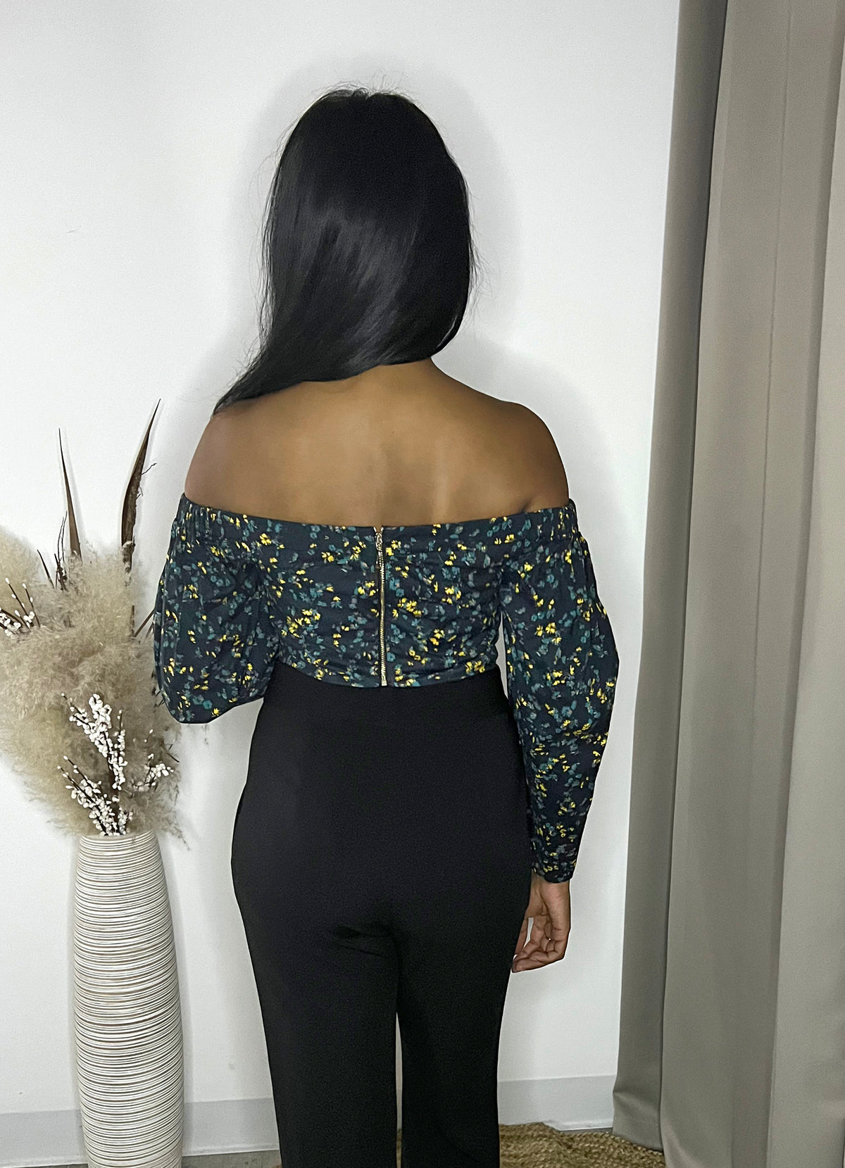 ZAHIRA Black Floral Off-the-Shoulder Top (Sample)