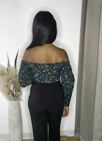ZAHIRA Black Floral Off-the-Shoulder Top (Sample)