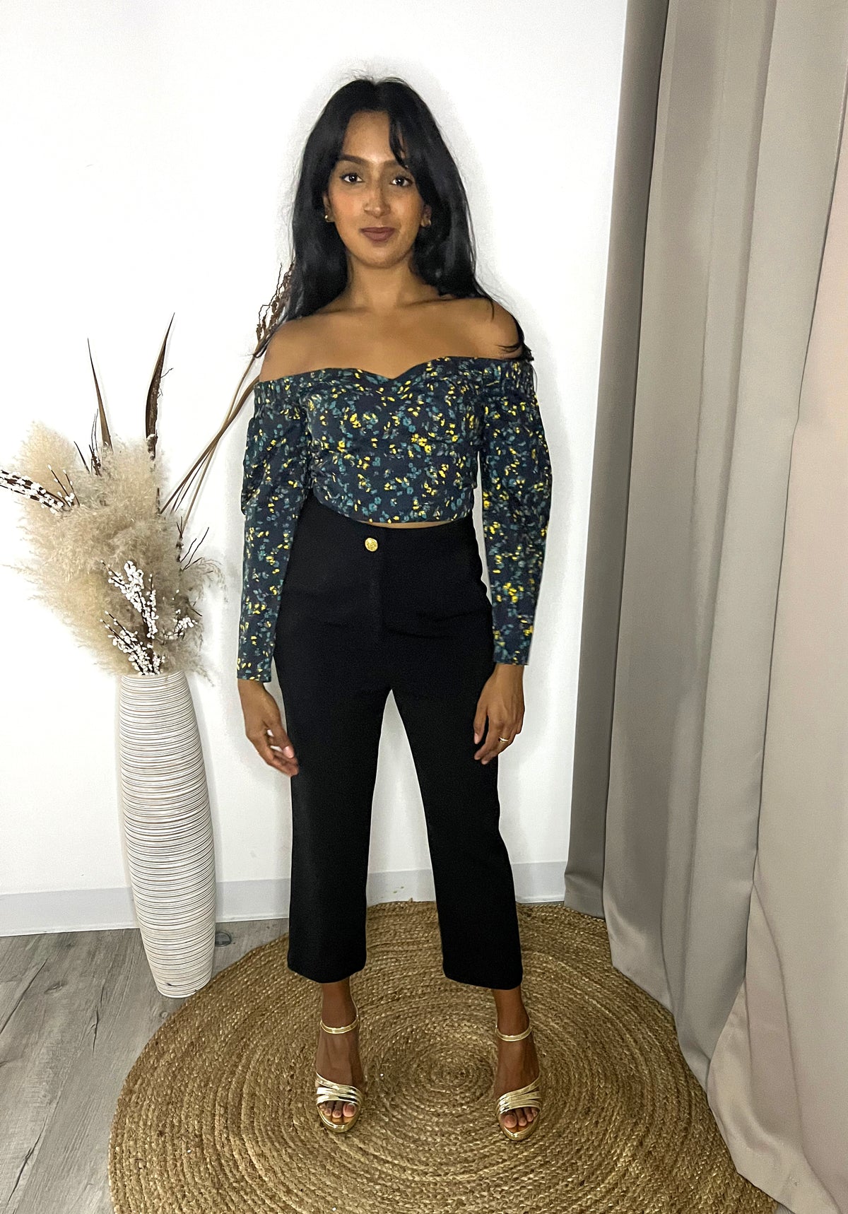 ZAHIRA Black Floral Off-the-Shoulder Top (Sample)