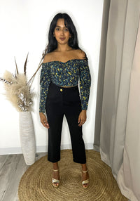 ZAHIRA Black Floral Off-the-Shoulder Top (Sample)