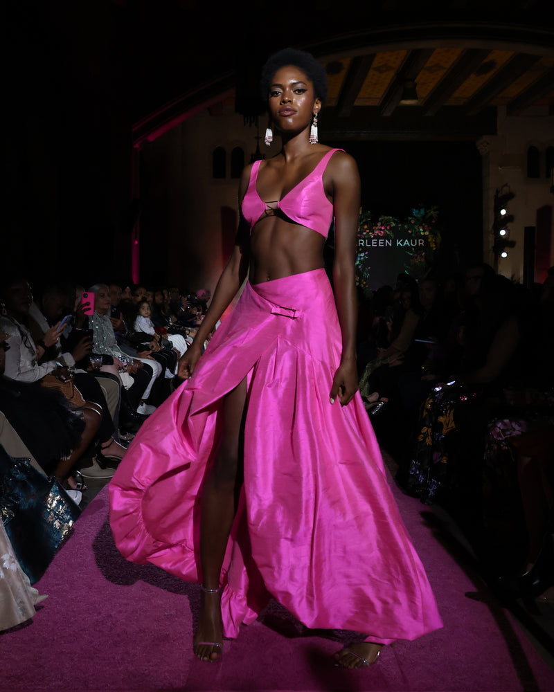 ZEENALI Pink Silk Asymmetric Lehenga Set
