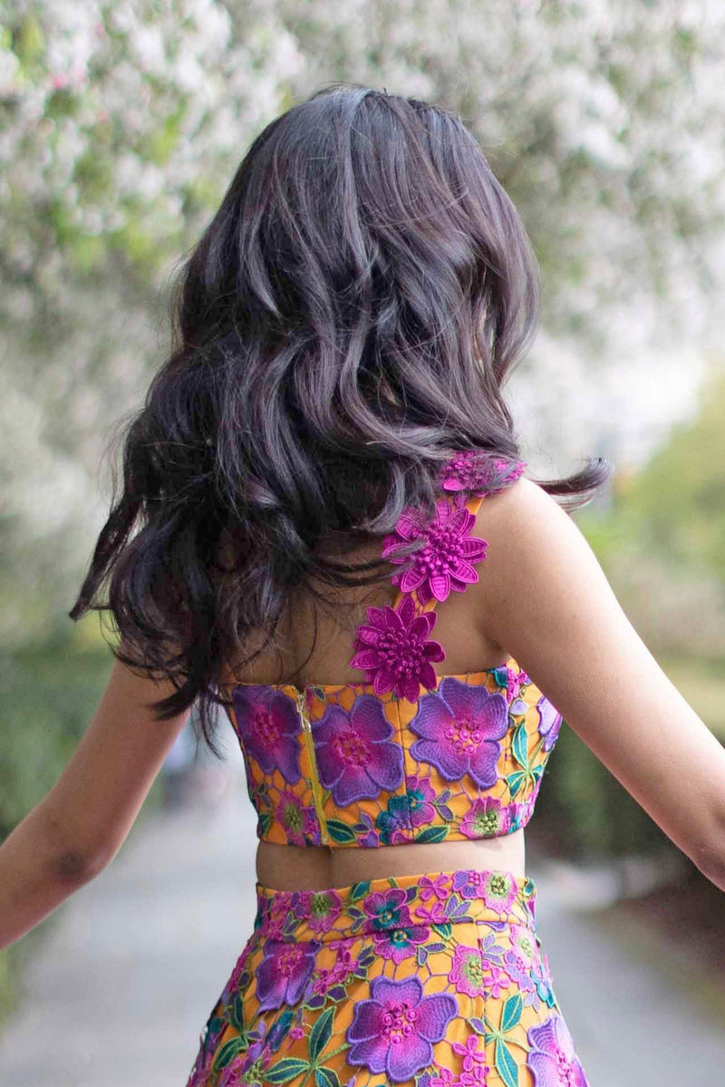 APARNA Pink & Yellow Floral Lehenga Top (Ready-to-Ship)