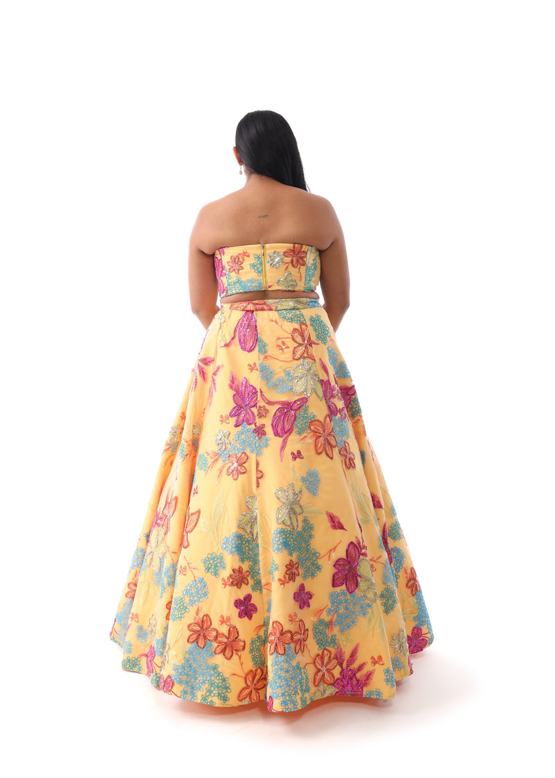 AZALEA Floral Rafia Yellow Lehenga Set