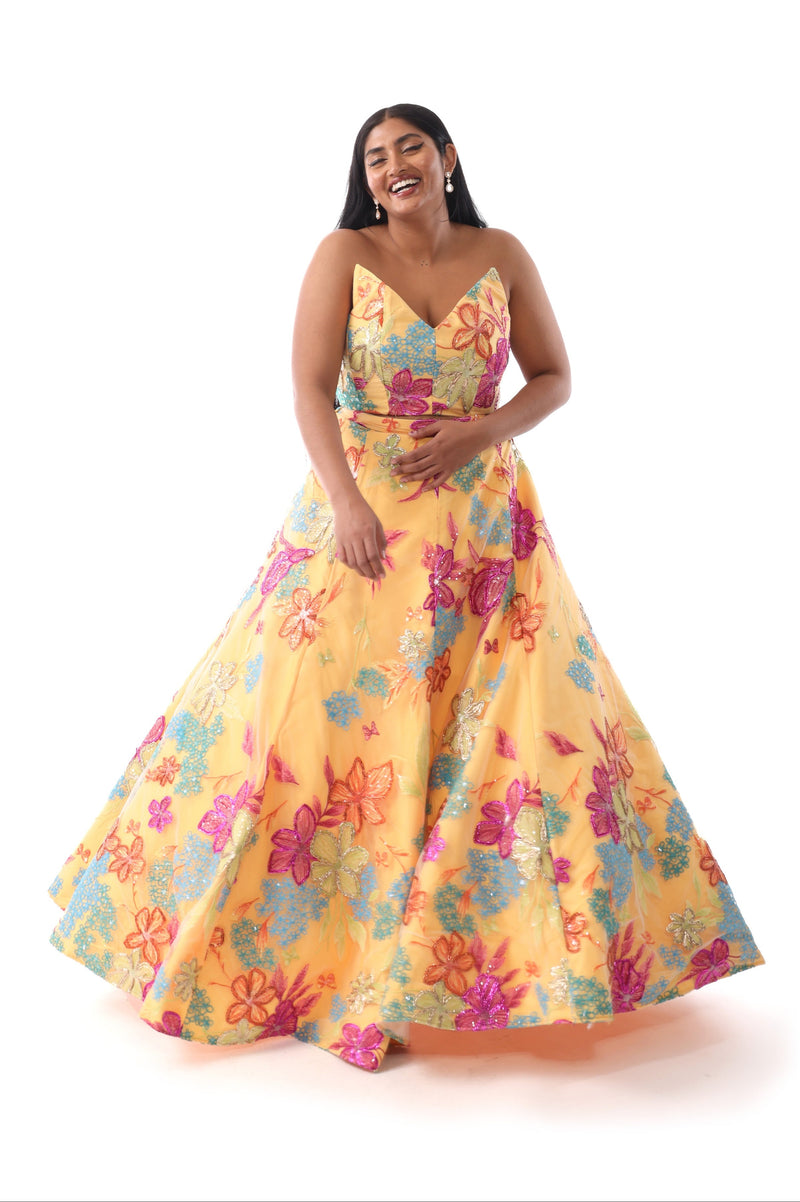 AZALEA Floral Rafia Yellow Lehenga Set