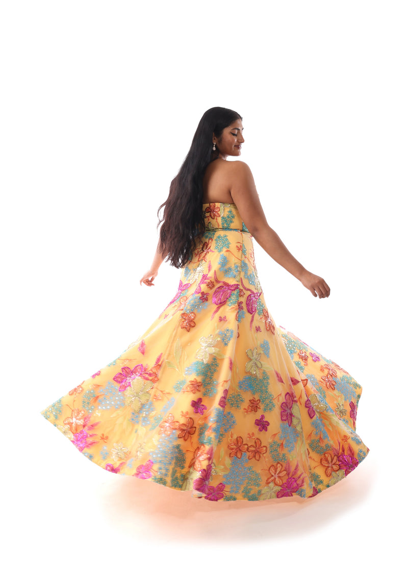 AZALEA Floral Rafia Yellow Lehenga Set