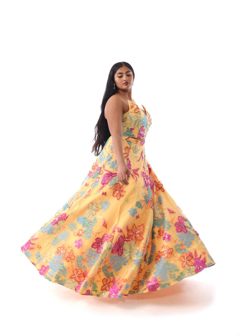 AZALEA Floral Rafia Yellow Lehenga Set