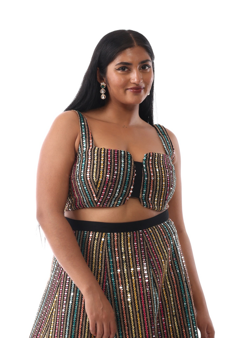 BLANCA Black Multicolor Crop Top